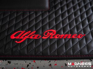 Alfa Romeo Giulia Floor Mats - Italian Leather - Front + Rear Set - Black w/ Red Stitching